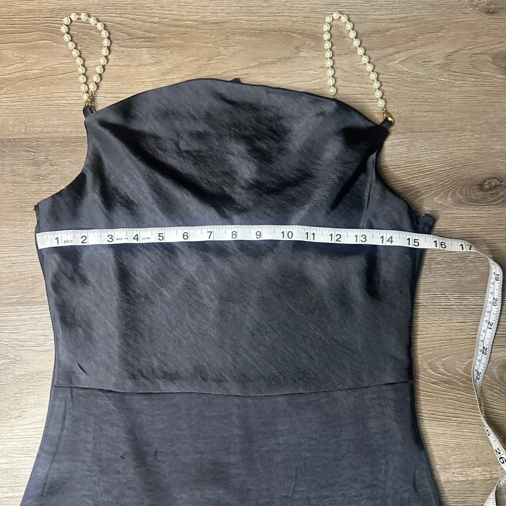 Nasty Gal Mini Dress Pearl Strap Cowl Neck Satin Party Dress Size 4 - Picture 5 of 15
